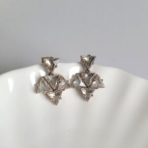 Vintage J.Crew Art Deco Silver Geometric Crystal Rhinestone Drop Earrings